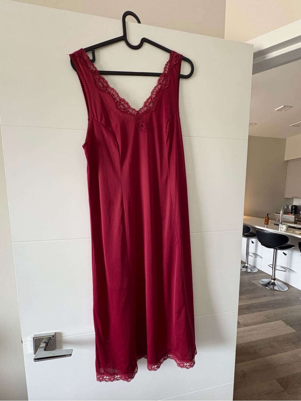 Women’s Lace Trim Slip Dress - Deep Red